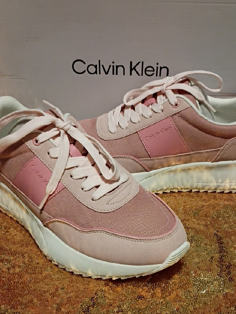Calvin Klein Women's Blush Pink Lace-Up Platform Sneakers